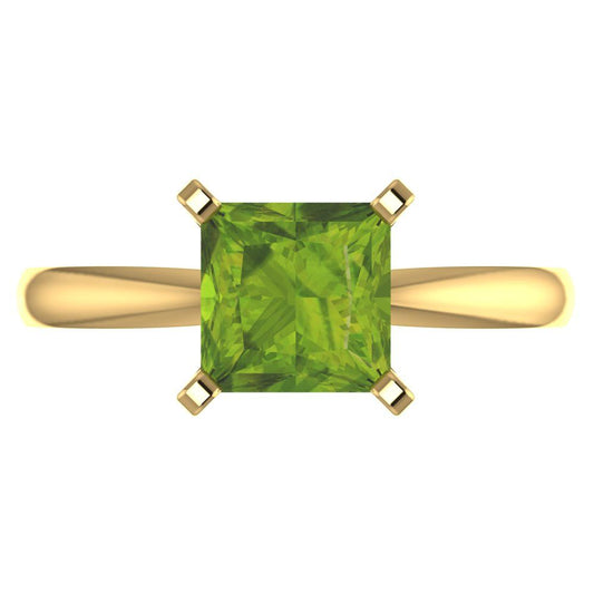 2 cttw Natural Peridot Solitaire  Engagement Ring - Solid Yellow Gold (VVS1, Princess Cut,7.0mm)