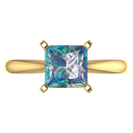 2 cttw Blue Moissanite Solitaire  Engagement Ring - Solid Yellow Gold (VVS1, Princess Cut,7.0mm)