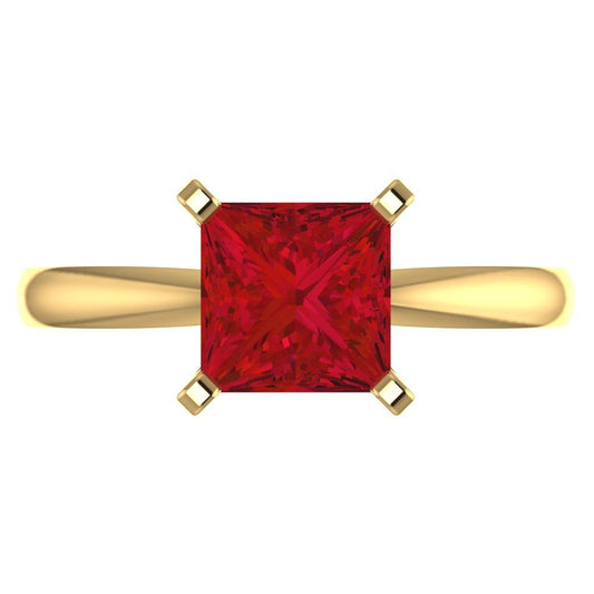 2 cttw Simulated Ruby Solitaire  Engagement Ring - Solid Yellow Gold (VVS1, Princess Cut,7.0mm)