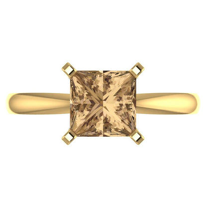 2 cttw Zirconia Simulated Champagne Diamond Solitaire  Engagement Ring - Solid Gold (VVS1, Princess Cut,7.0mm)