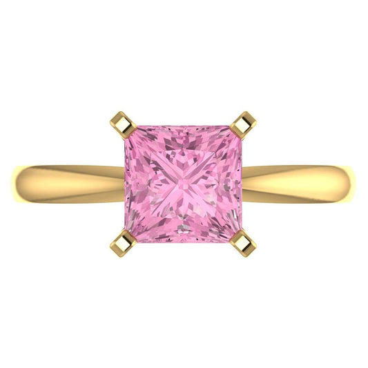 2 cttw Zirconia Simulated Pink Diamond Solitaire  Engagement Ring - Solid Yellow Gold (VVS1, Princess Cut,7.0mm)