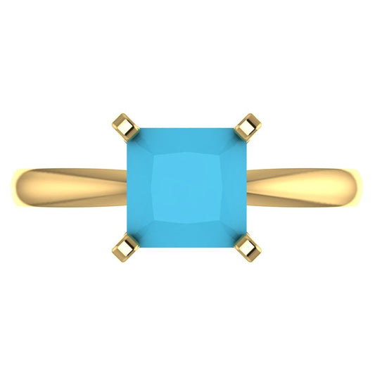2 cttw Simulated Turquoise Solitaire  Engagement Ring - Solid Yellow Gold (VVS1, Princess Cut,7.0mm)