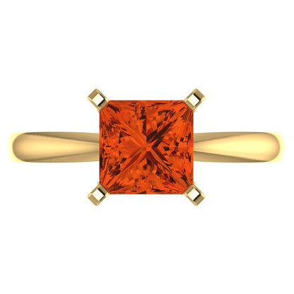 2 cttw Zirconia Simulated Red Diamond Solitaire  Engagement Ring - Solid Gold (VVS1, Princess Cut,7.0mm)