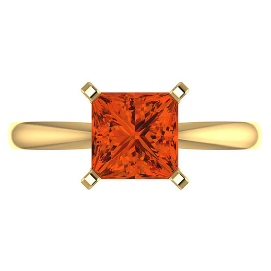 2 cttw Zirconia Simulated Red Diamond Solitaire  Engagement Ring - Solid Yellow Gold (VVS1, Princess Cut,7.0mm)