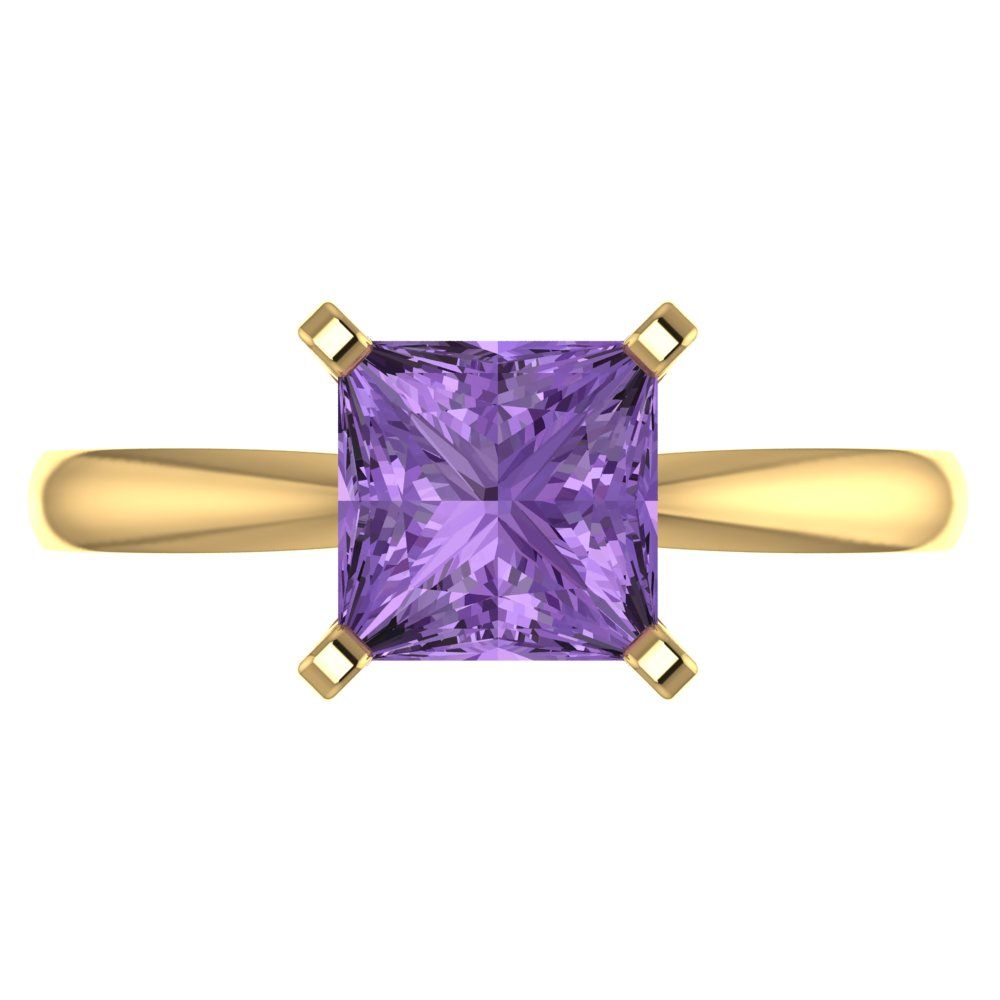2 cttw Simulated Alexandrite Solitaire  Engagement Ring - Solid Gold (Princess Cut,7.0mm)