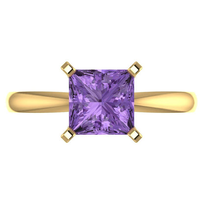 2 cttw Simulated Alexandrite Solitaire  Engagement Ring - Solid Gold (Princess Cut,7.0mm)