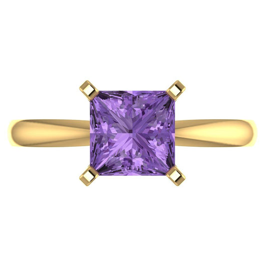 2 cttw Simulated Alexandrite Solitaire  Engagement Ring - Solid Yellow Gold (VVS1, Princess Cut,7.0mm)