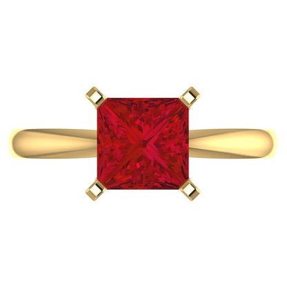 2 cttw Simulated Pink Tourmaline Solitaire  Engagement Ring - Solid Gold (Princess Cut,7.0mm)