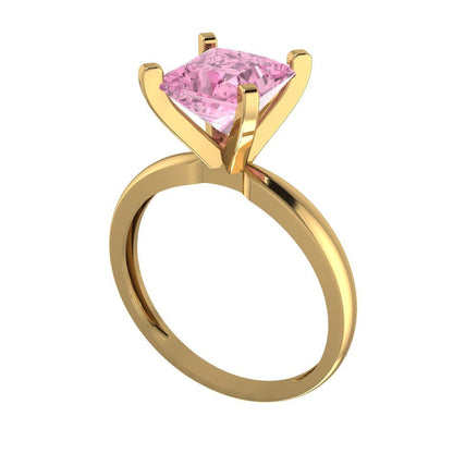 2 cttw Zirconia Simulated Pink Diamond Solitaire  Engagement Ring - Solid Gold (VVS1, Princess Cut,7.0mm)
