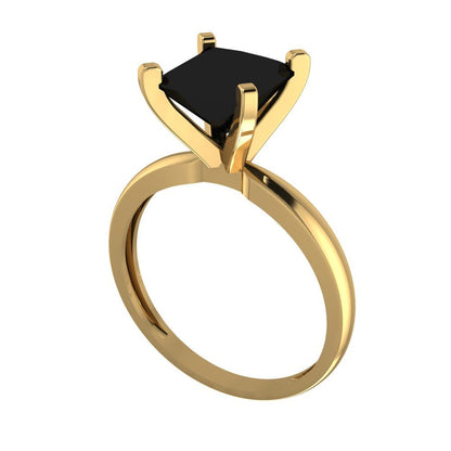 2 cttw Natural Onyx Solitaire  Engagement Ring - Solid Gold (Princess Cut,7.0mm)