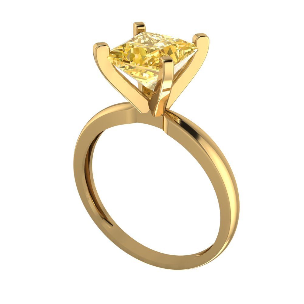 2 cttw Zirconia Simulated Yellow Diamond Solitaire  Engagement Ring - Solid Gold (VVS1, Princess Cut,7.0mm)
