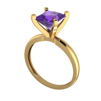2 cttw Natural Amethyst Solitaire  Engagement Ring - Solid Gold (Princess Cut,7.0mm)