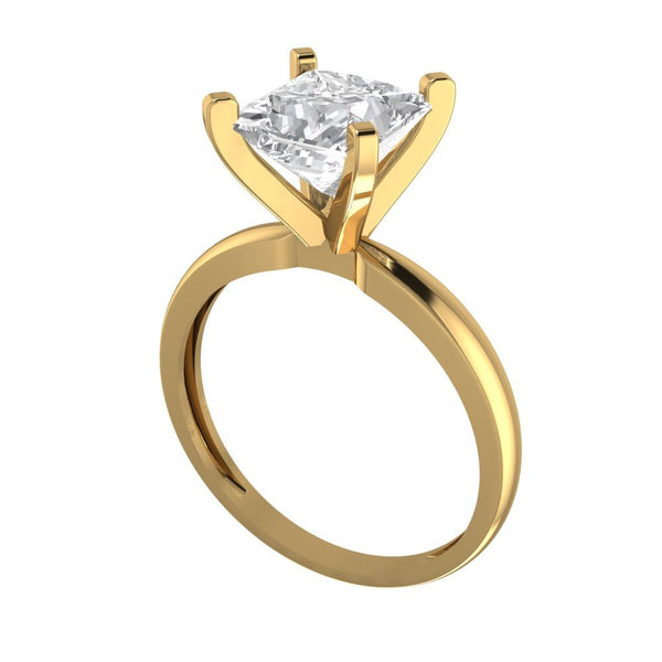 2 ct Brilliant Princess Cut Moissanite Stone Yellow Gold Solitaire Ring