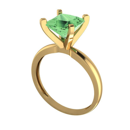 2 cttw Zirconia Simulated Green Diamond Solitaire  Engagement Ring - Solid Gold (VVS1, Princess Cut,7.0mm)