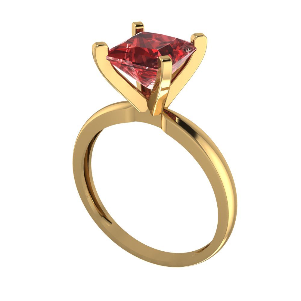 2 cttw Natural Garnet Solitaire  Engagement Ring - Solid Yellow Gold (VVS1, Princess Cut,7.0mm)
