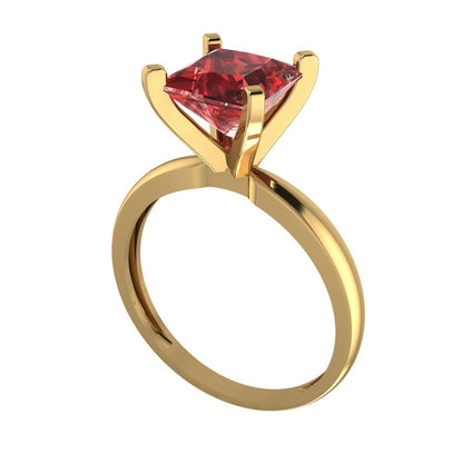 2 cttw Natural Garnet Solitaire  Engagement Ring - Solid Yellow Gold (VVS1, Princess Cut,7.0mm)