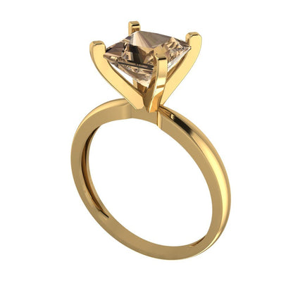 2 cttw Zirconia Simulated Champagne Diamond Solitaire  Engagement Ring - Solid Gold (VVS1, Princess Cut,7.0mm)