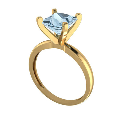 2 cttw Natural Sky Blue Topaz Solitaire  Engagement Ring - Solid Gold (Princess Cut,7.0mm)