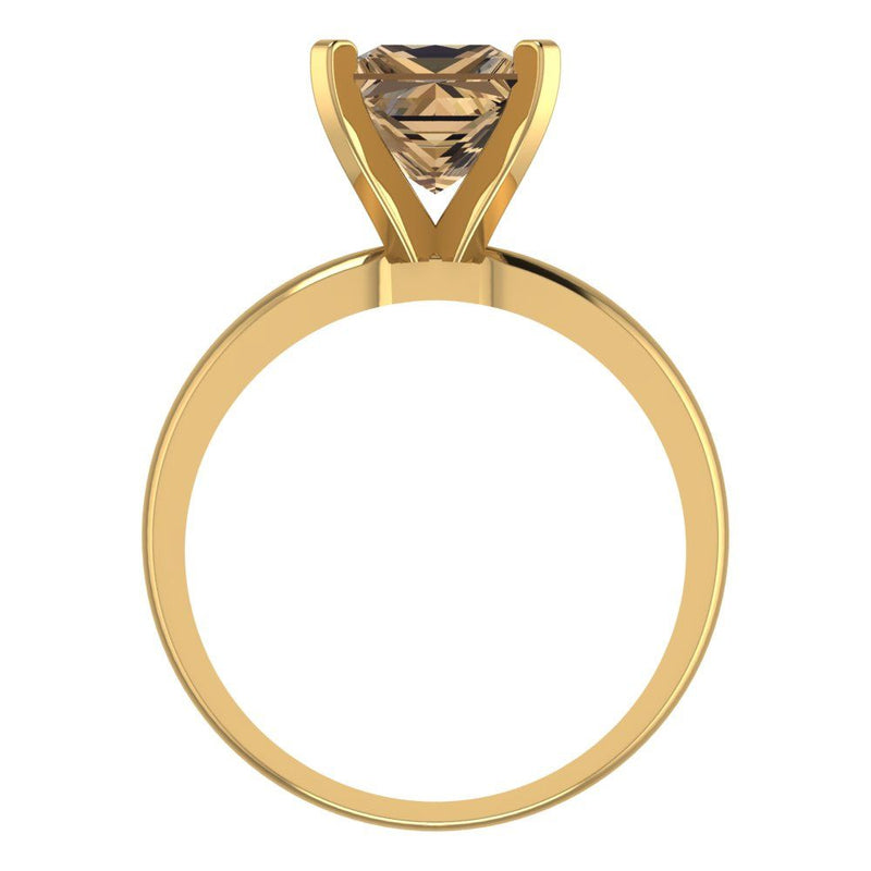 2 ct Brilliant Princess Cut Champagne Simulated Diamond Stone Yellow Gold Solitaire Ring