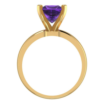 2 cttw Natural Amethyst Solitaire  Engagement Ring - Solid Gold (Princess Cut,7.0mm)