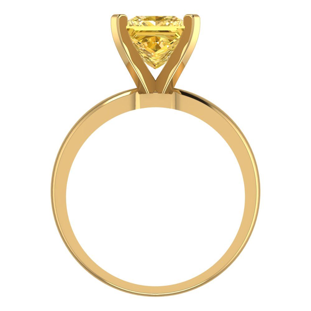 2 cttw Zirconia Simulated Yellow Diamond Solitaire  Engagement Ring - Solid Gold (VVS1, Princess Cut,7.0mm)