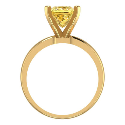 2 cttw Zirconia Simulated Yellow Diamond Solitaire  Engagement Ring - Solid Gold (VVS1, Princess Cut,7.0mm)