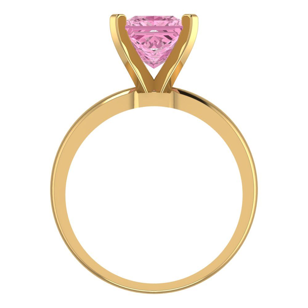 2 cttw Zirconia Simulated Pink Diamond Solitaire  Engagement Ring - Solid Gold (VVS1, Princess Cut,7.0mm)