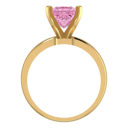 2 cttw Zirconia Simulated Pink Diamond Solitaire  Engagement Ring - Solid Gold (VVS1, Princess Cut,7.0mm)