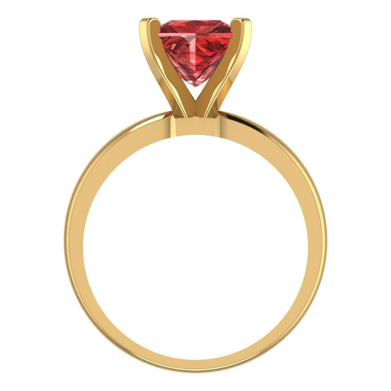 2 ct Brilliant Princess Cut Natural Garnet Stone Yellow Gold Solitaire Ring