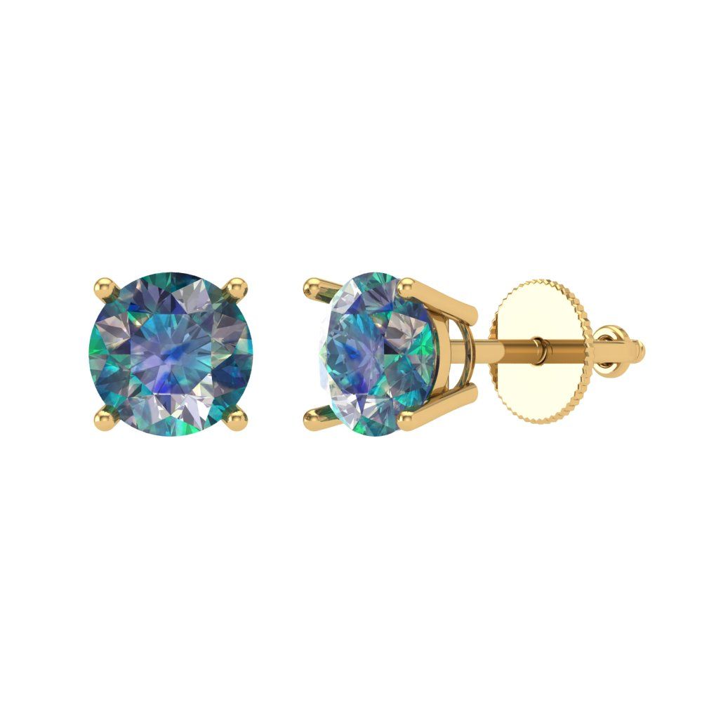 1 ctw Blue Moissanite Studs Earrings | 5.0mm Round Cut White Gold Screw back | April Birthstone
