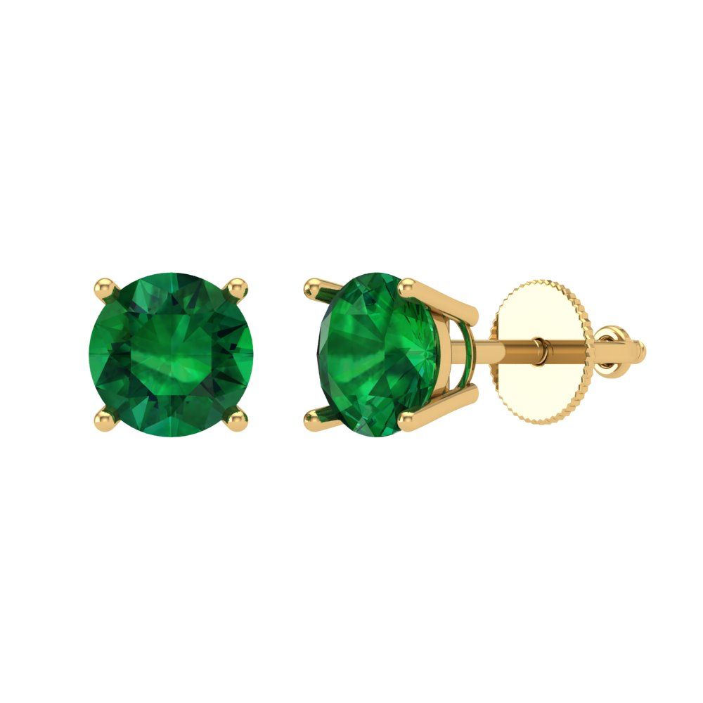 1 ctw Emerald Studs Earrings | 5.0mm Round Cut White Gold Screw back | May Birthstone