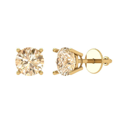 1 ctw Morganite Studs Earrings | 5.0mm Round Cut White Gold Screw back | February Birthstone