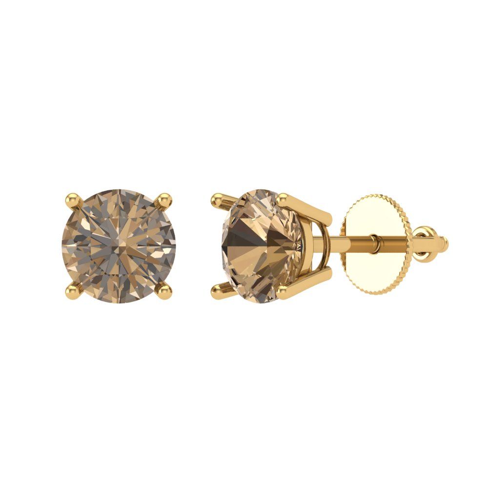 1 ctw Champagne Studs Earrings | 5.0mm Round Cut White Gold Screw back | April Birthstone