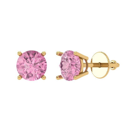 1 ctw Pink Zirconia Studs Earrings | 5.0mm Round Cut White Gold Screw back | April Birthstone