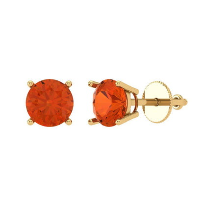 1 ctw Red Zirconia Studs Earrings | 5.0mm Round Cut White Gold Screw back | April Birthstone