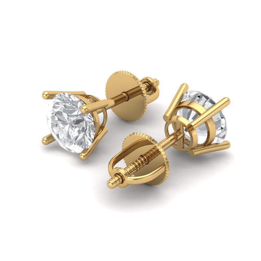 1 ctw Moissanite Studs Earrings | 5.0mm Round Cut White Gold Screw back | April Birthstone