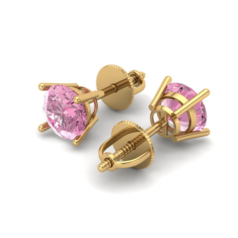 1 ctw Pink Zirconia Studs Earrings | 5.0mm Round Cut White Gold Screw back | April Birthstone