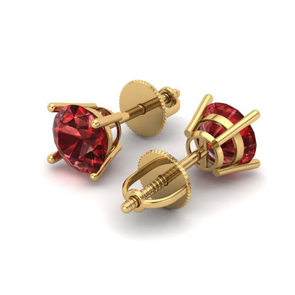 1 ctw Garnet Studs Earrings | 5.0mm Round Cut White Gold Screw back | January Birthstone