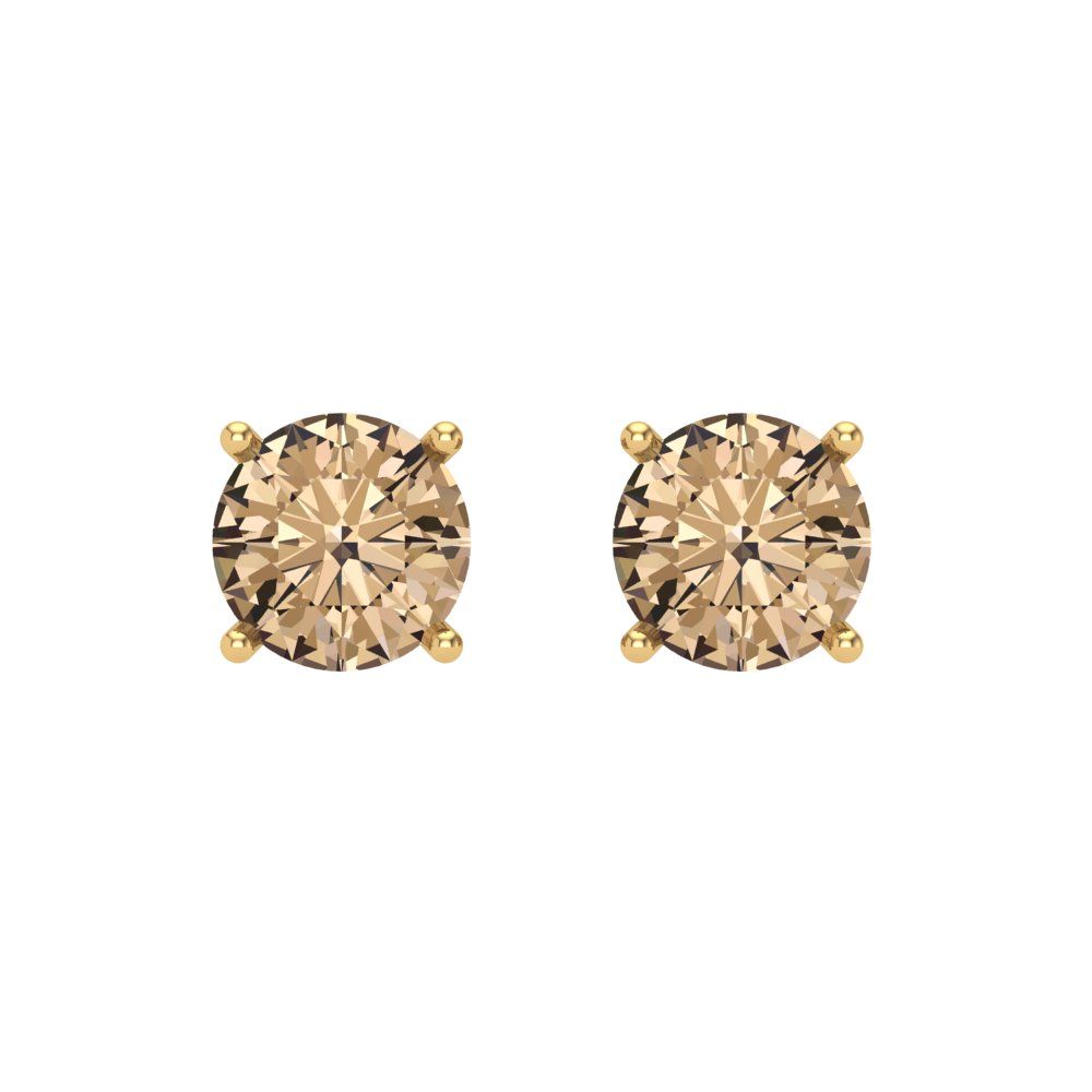 1 ctw Yellow Moissanite Studs Earrings | 5.0mm Round Cut White Gold Screw back | April Birthstone