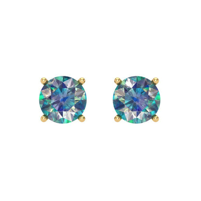 1 ctw Blue Moissanite Studs Earrings | 5.0mm Round Cut White Gold Screw back | April Birthstone