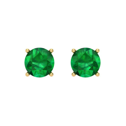 1 ctw Emerald Studs Earrings | 5.0mm Round Cut White Gold Screw back | May Birthstone