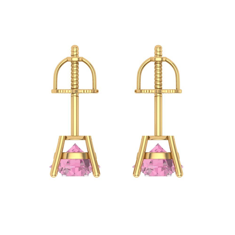 1 ctw Pink Zirconia Studs Earrings | 5.0mm Round Cut White Gold Screw back | April Birthstone