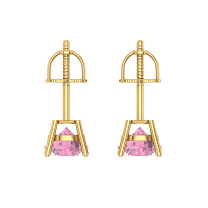 1 ctw Pink Zirconia Studs Earrings | 5.0mm Round Cut White Gold Screw back | April Birthstone