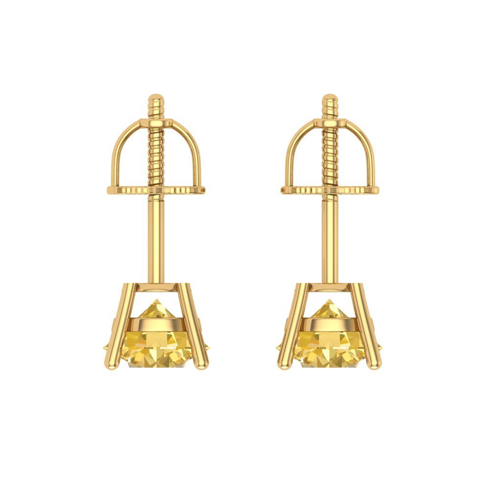 1 ctw Citrine Studs Earrings | 5.0mm Round Cut White Gold Screw back | November Birthstone