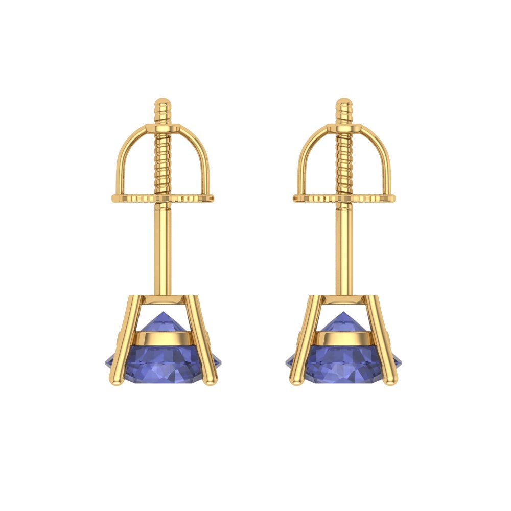 1 ctw Tanzanite Studs Earrings | 5.0mm Round Cut White Gold Screw back | December Birthstone