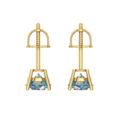 1 ctw Blue Moissanite Studs Earrings | 5.0mm Round Cut White Gold Screw back | April Birthstone