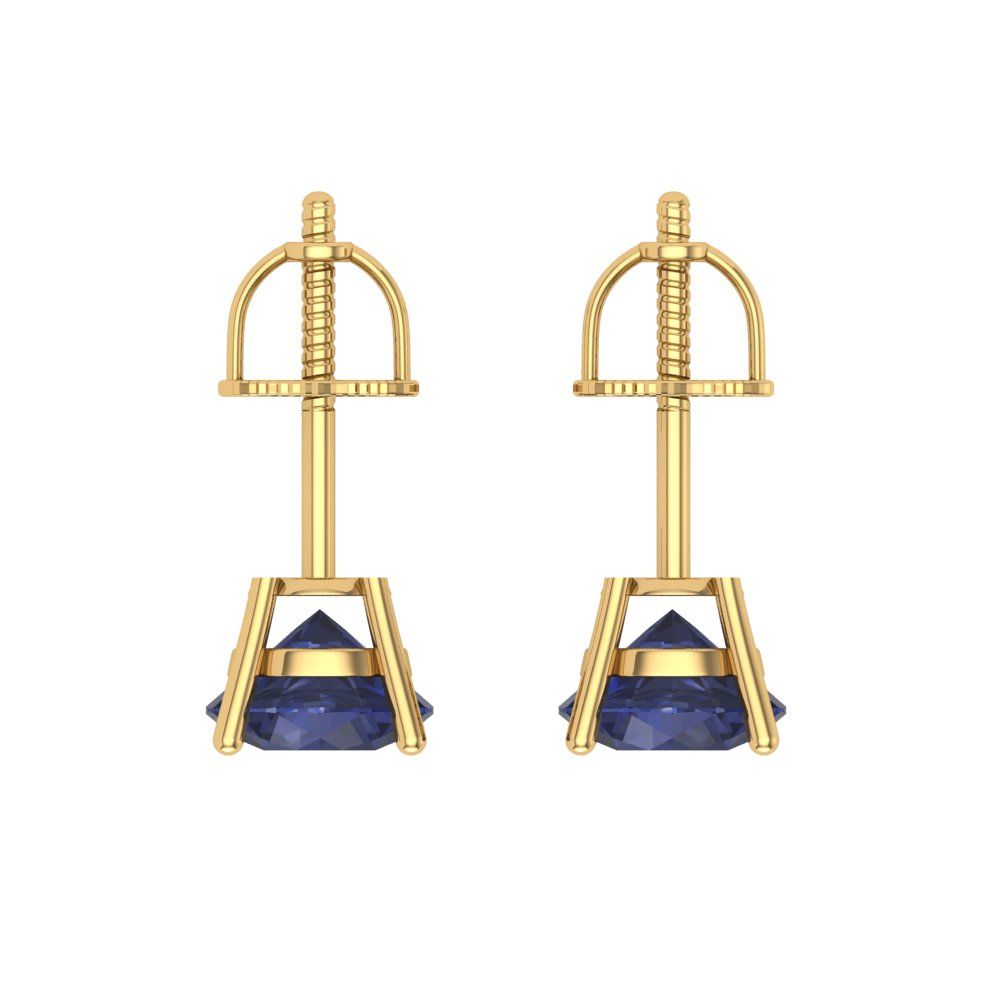 1 ctw Blue Sapphire Studs Earrings | 5.0mm Round Cut White Gold Screw back | September Birthstone