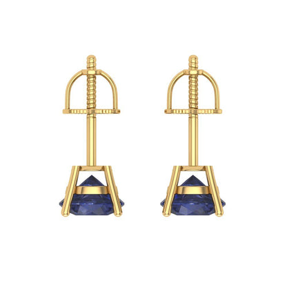 1 ctw Blue Sapphire Studs Earrings | 5.0mm Round Cut White Gold Screw back | September Birthstone