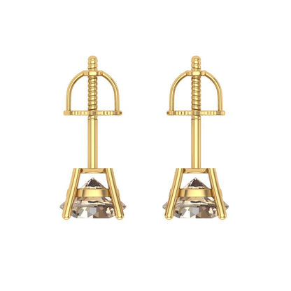 1 ctw Yellow Moissanite Studs Earrings | 5.0mm Round Cut White Gold Screw back | April Birthstone