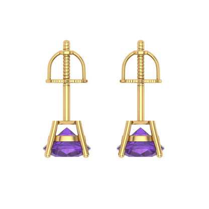 1 ctw Amethyst Studs Earrings | 5.0mm Round Cut White Gold Screw back | February Birthstone